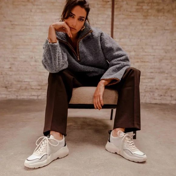 NEW • BOBBIES PARIS Beige and Black Leather Sneakers - Picture 2 of 16